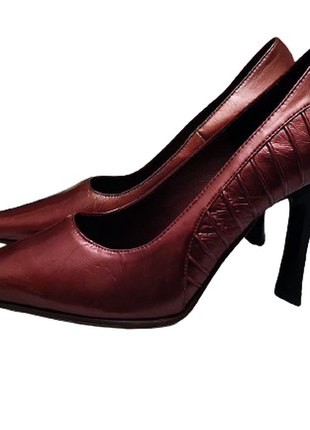 Туфлі човники на каблуку класичні, бордові, глянцеві, 36 розмір2 фото