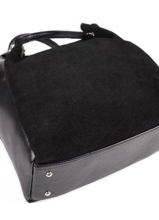 Чёрная замшевая женская молодёжная деловая сумка шоппер с длинными ручками на плечо2 фото