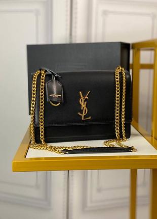 Сумка кожаная люкс в стиле yves saint laurent sunset big chain black/silver