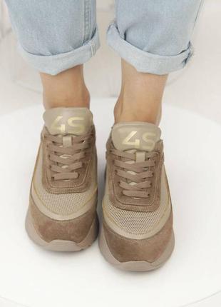 Кросівки жіночі шкіряні темно-бежеві8 фото
