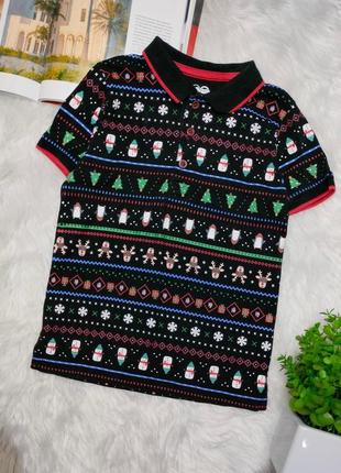 Новогодняя рубашка поло новогоднее шведка новогодняя для мальчика nutmeg р.116-122