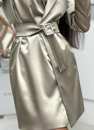 Накладной платеж ❤ сатиновое платье пиджак на запах под пояс на подкладке3 фото