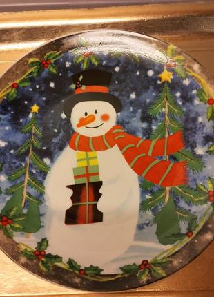 Новогодняя тарелка "снеговик"2 фото