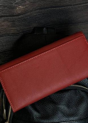 Жіночий шкіряний гаманець червоний, горизонтальний, місткий2 фото