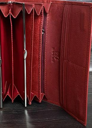 Жіночий шкіряний гаманець червоний, горизонтальний, місткий3 фото
