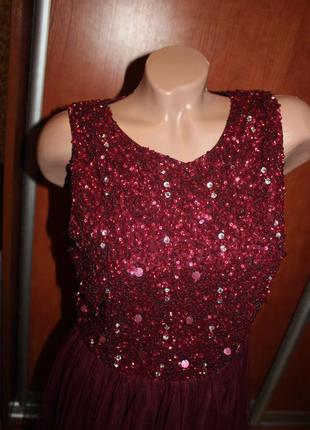 Платье вечерние в пайетки бордо батал королевский lace&beads3 фото