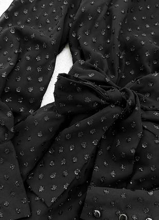 Роскошное платье-футляр koton сеточкой в блестящий горошек с пышными рукавами-буфами и поясом4 фото