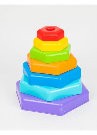 Игрушка развивающая "пирамидка-радуга" 39363, 6 деталей + платформа1 фото