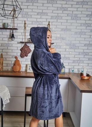 Теплый женский халат средней длины махровый 1026 графит3 фото