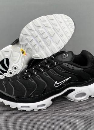 Чоловічі кросівки найк чорні nike air max tn black white / мужские кроссовки найк тн  чёрные с белым4 фото