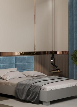 Двоспальне ліжко з м'якою спинкою еліт сірий/лазурний 1080х1640х2048 мм