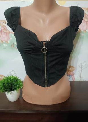 Черный топ корсет рукава фонариками