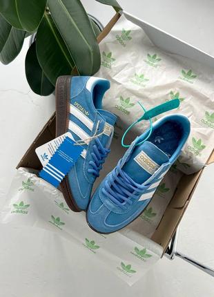 Классные женские кроссовки adidas spezial Pantalon white голубые с белым