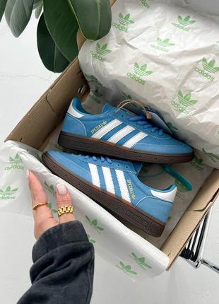 Классные женские кроссовки adidas spezial blue white голубые с белым8 фото