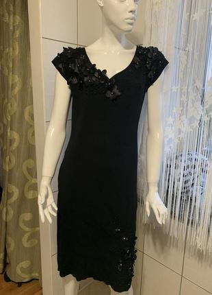 Шикарное чёрное платье с цветами philippe carat большой размер 48/50