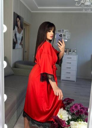 Домашный женский красный шёлковый халат2 фото