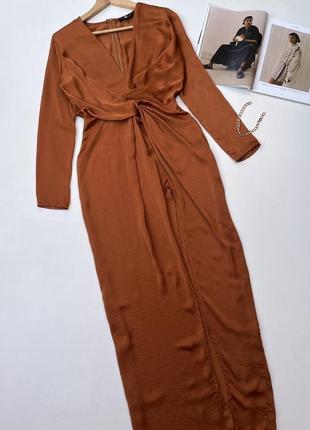 Длинное атласное платье с высоким разрезом. шелковое платье6 фото