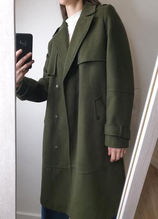 Качественное плотное пальто тренч цвета хаки с поясом dorothy perkins2 фото