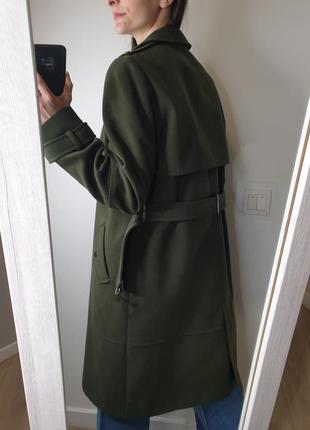 Качественное плотное пальто тренч цвета хаки с поясом dorothy perkins5 фото