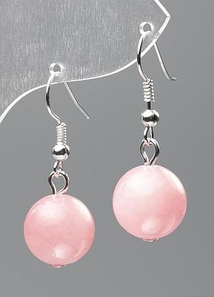 Сережки рожевий кварц (іміт. акрил) гладка кулька d-12.5мм+, l-3.5см