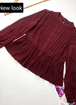 Блуза женская рубашка бордового цвета свободного кроя на пуговицах от бренда new look 10/38