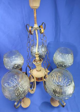 Радянська люстра на стелю на п'ять лампочок рожків ссср скляний плафон7 фото