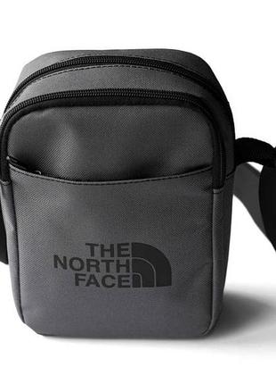 Мужская сумка мессенджер the north face grey серая спортивная барсетка  тканевая сумка через плечо5 фото
