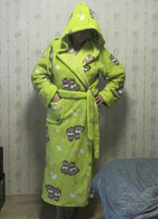 ❄️теплый длинный халат с капюшоном разм xxl