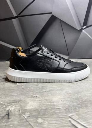 Шкіряні весняні кросівки/кеди calvin klein, мужские молодежные кроссовки /кеды чёрные на белой подошве