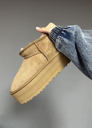 Зимние женские ботинки ugg premium ultra mini platform chestnut premium 🧡