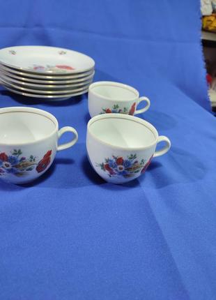 Чайно кофейный сервиз набор гдр kahla 25 предметов 6 чашка тарелка блюдце поднос6 фото