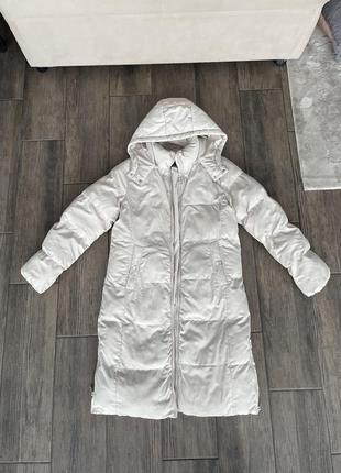 Zara пуховик пальто зимнее куртка бежевая парка дутик h&amp;m bershka gap s с1 фото