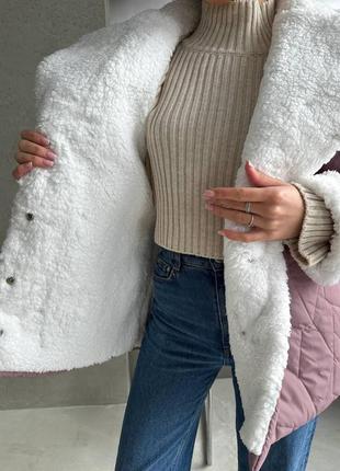 Куртка женская теплая зимняя на зиму базовая без капюшона утеплена мехом с поясом короткая длинная черная бежевая коричневая розовая пуховик стеганая4 фото