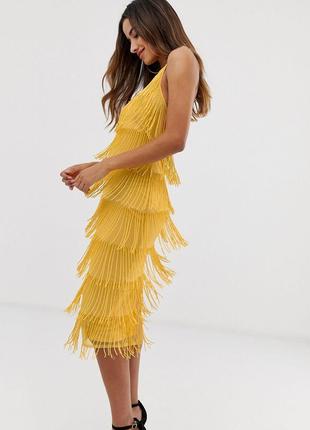 Жёлтое платье в стиле гетсби декорироное бисером asos disign