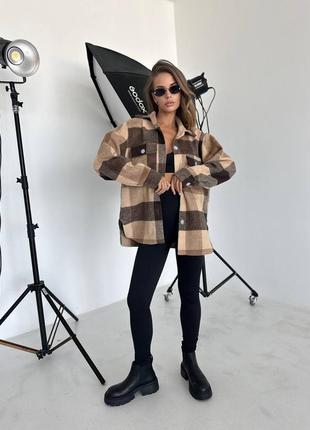 Сорочка жіноча коричнева у клітинку тепла oversize