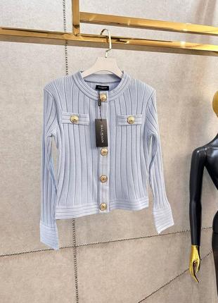 Кардиган жакет в стилі balmain з гудзиками золото короткий білий чорний блакитний