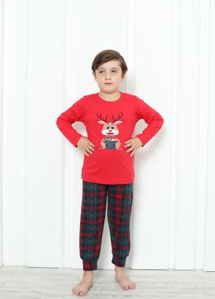 Пижама на мальчика новогодний олень с подарком размер 3-4, 5-6, 7-8