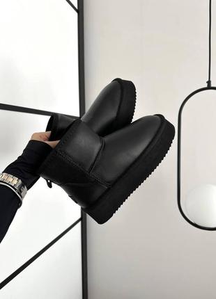 Зимние женские ботинки ugg mini platform black leather 💙