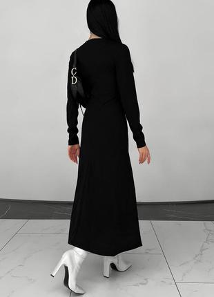 Плаття жіноче міді трикотажне, турецький трикотаж рубчик на бавовняній основі, чорне5 фото