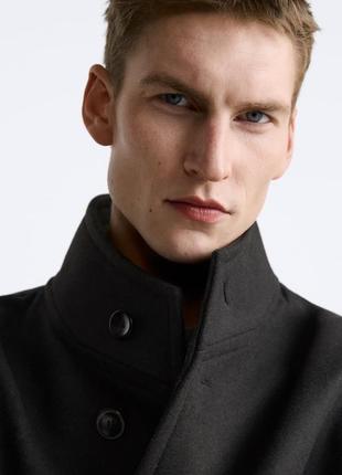 Пальто мужское шерстяное черное zara new4 фото