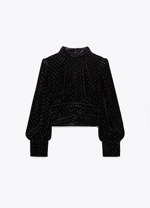 Черная велюровая укороченная блуза с люрексом zara
