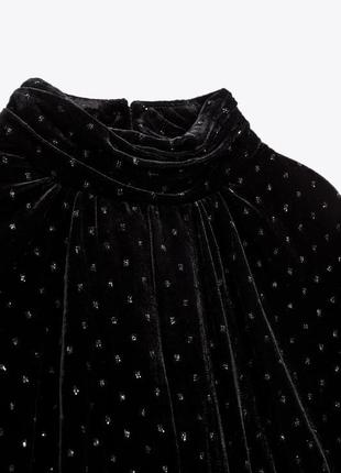 Черная велюровая укороченная блуза с люрексом zara8 фото