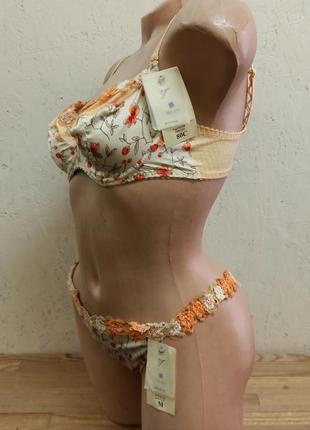Samanta bellis комплект женского нижнего белья оранжевый атласный с кружевом польша размер 75e, 80c4 фото