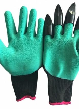 Садові рукавички garden genie gloves з пазурами чорно-бірюзові