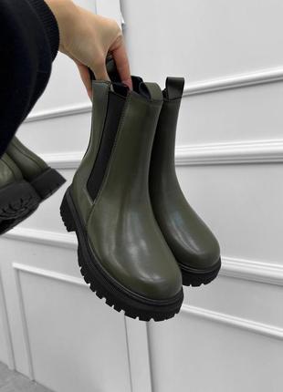 Женские ботинки ботинки челси на меху зимние хаки2 фото