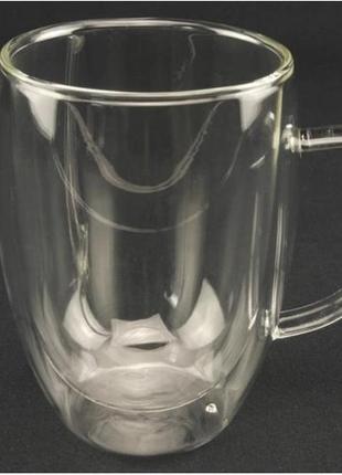 Стеклянный стакан для чая и кофе с двойными стенками и двойным дном а-плюс 7007 capuchino (390мл)2 фото