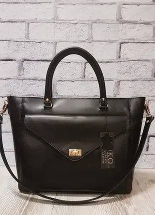 Сумка женская "бона" натуральная кожа, черная матовая