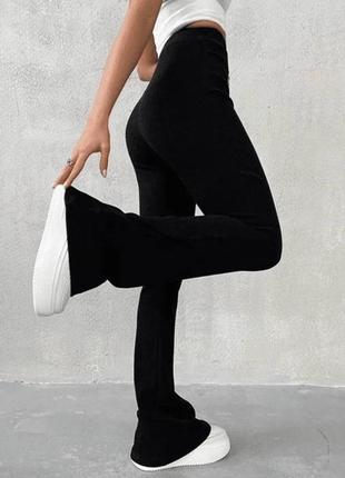 Лосіни штани брюки жіночі базові чорні бежеві кльош палаццо рубчик стрейчеві повсякденні зимові на зиму на флісі флісові з високою посадкою