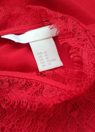 Стильная  блуза, топ h&m красного цвета с вставками из кружева8 фото
