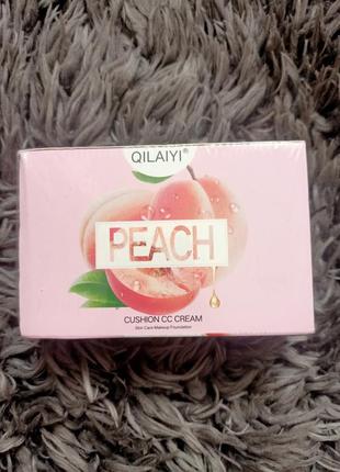 Кушон для обличчя з екстрактом персику тональний qilaiyi peach cushion cc cream (01 – ivory), 15 мл2 фото